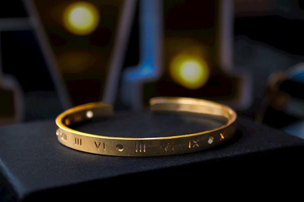 A close up of a bracelet on a table