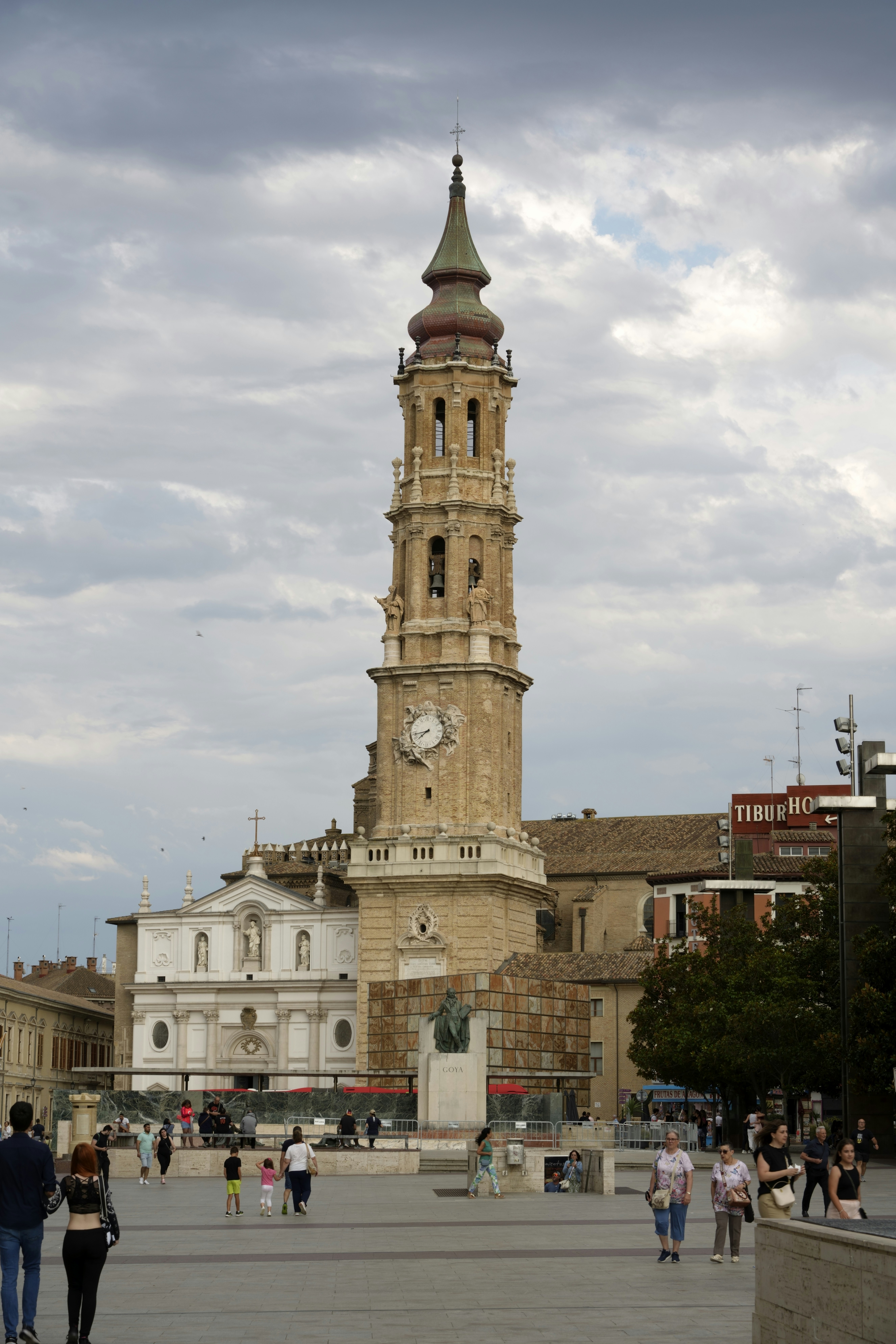 A large clock tower towering over a city