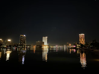 A view of a Cairo at night from across the water