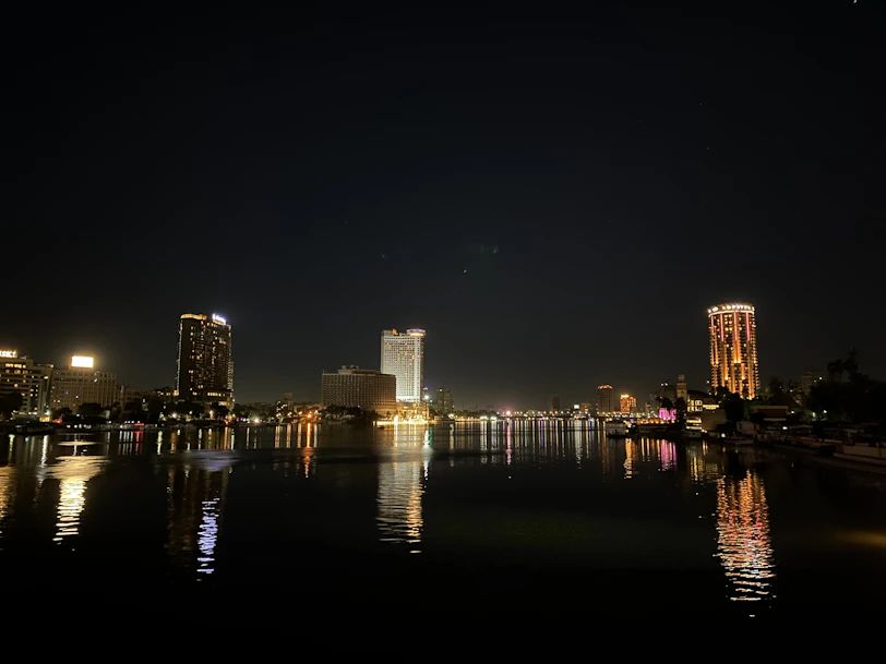 A view of a Cairo at night from across the water