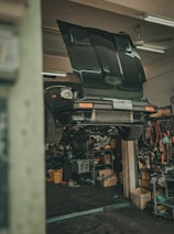 A car that is sitting on top of a lift