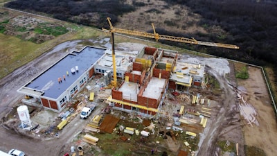 An aerial view of a building under construction