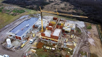 An aerial view of a building under construction