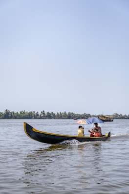 Two people in a canoe on a lake