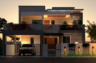 A car is parked in front of a house