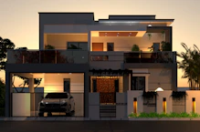 A car is parked in front of a house