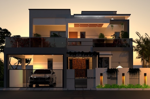 A car is parked in front of a house