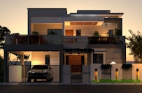 A car is parked in front of a house