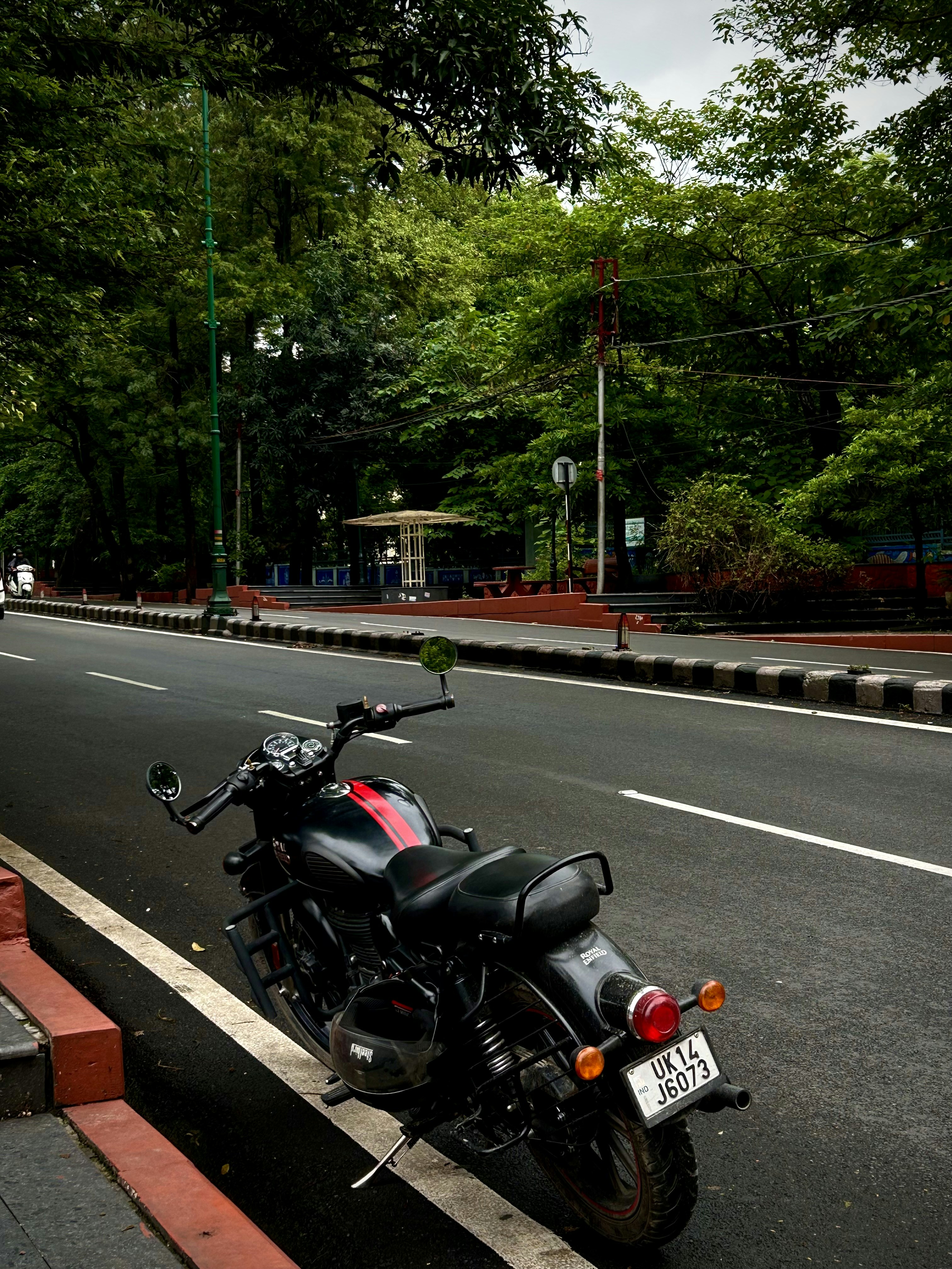 Royal Enfield motorcycle parked on the roadside