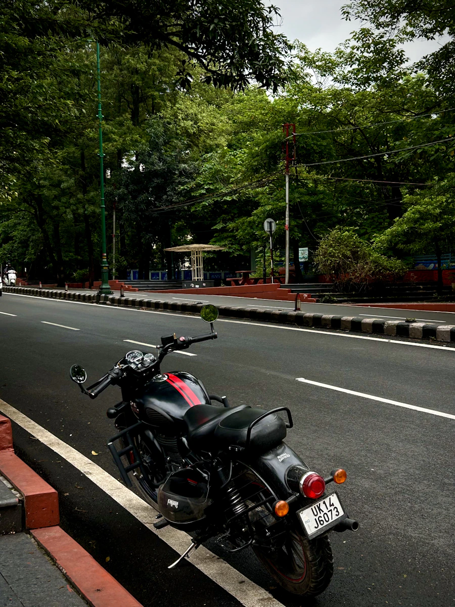 Cruiser motorcycle parked near the road