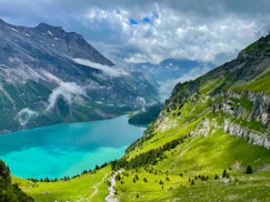 A scenic view of a lake in the mountains