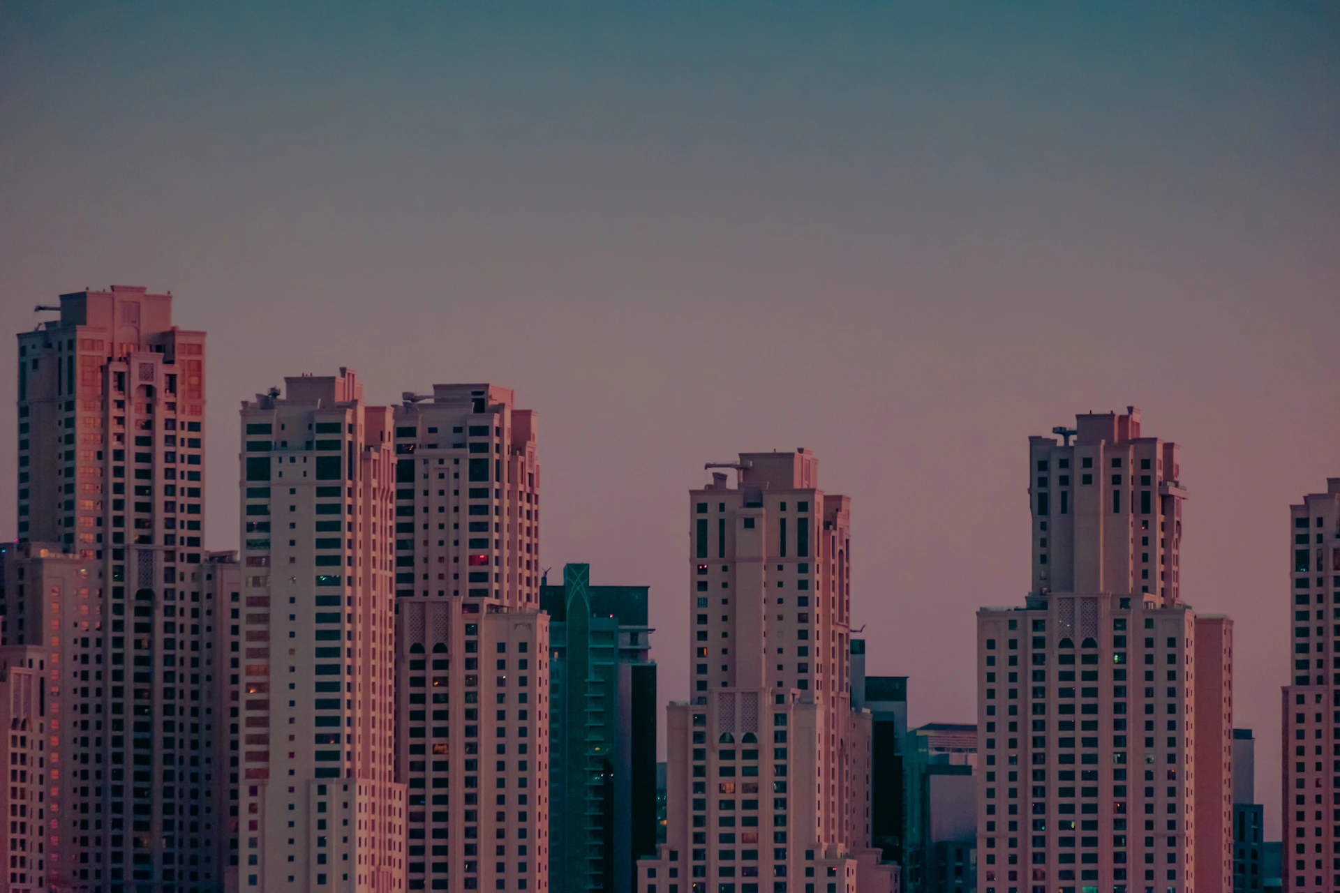 A view of a city with tall buildings