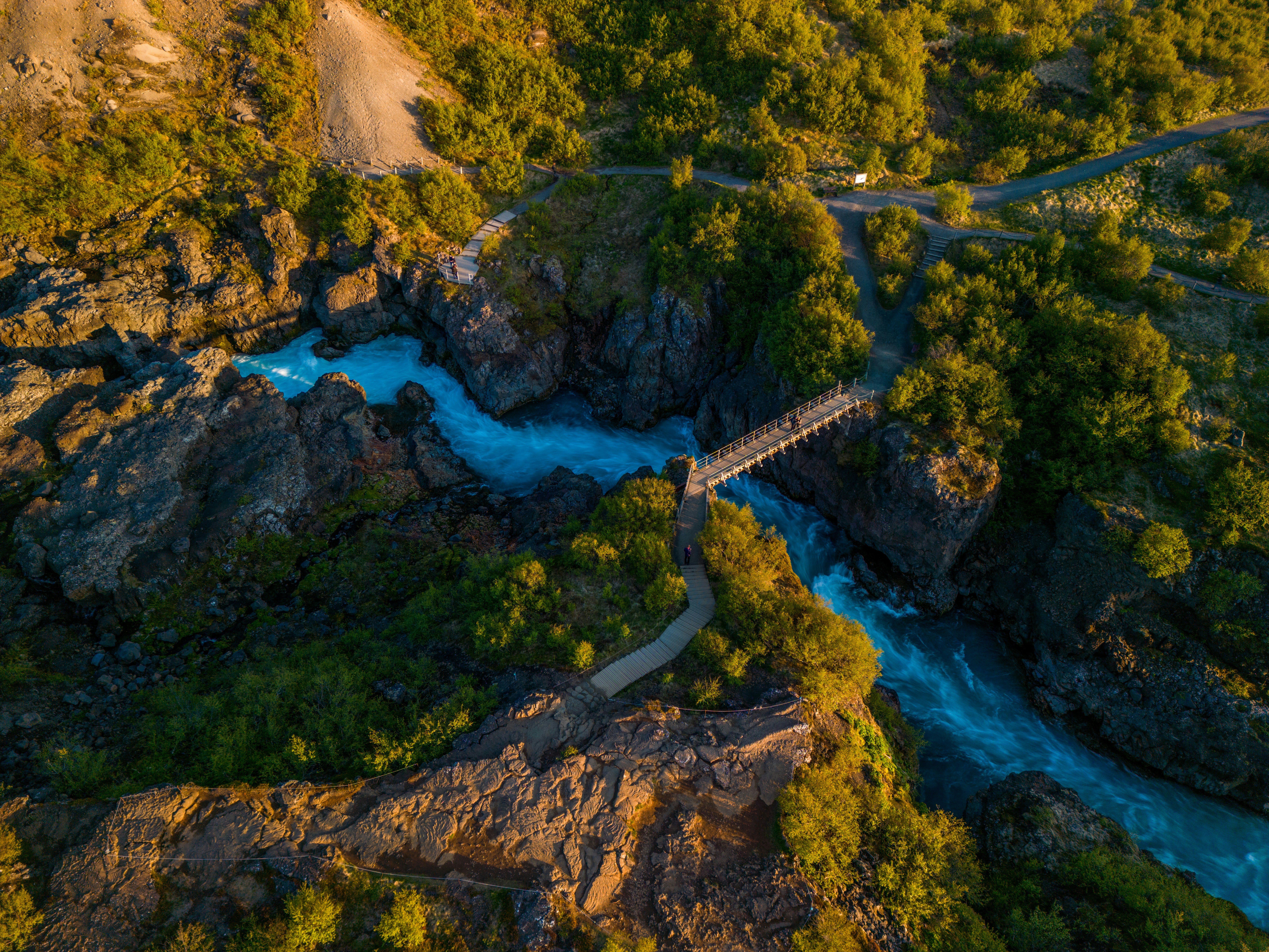 An aerial view of a bridge over a river