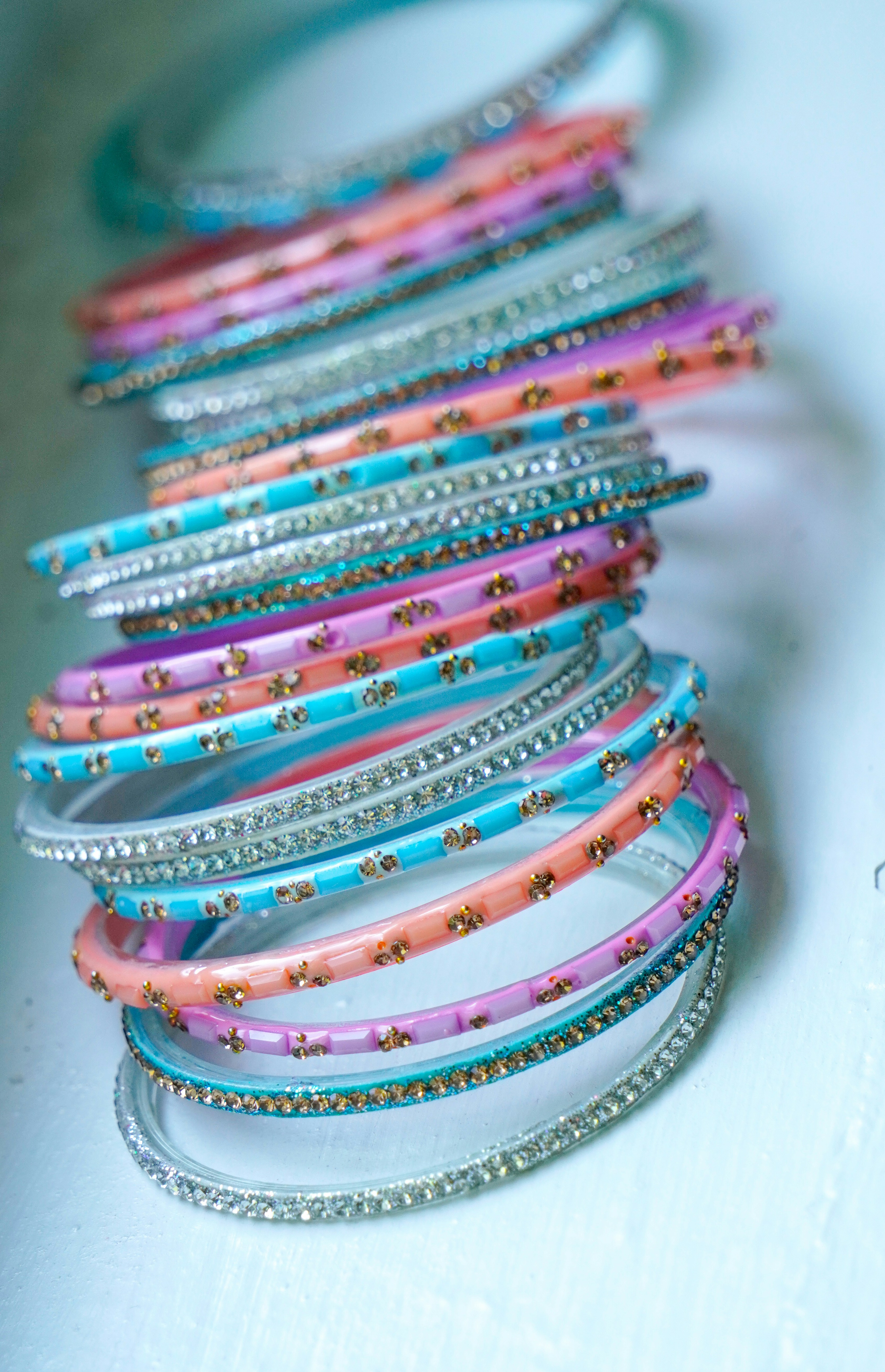 A row of bracelets sitting on top of a table