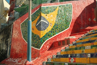 A building with a lot of stairs painted on it