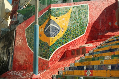 A building with a lot of stairs painted on it