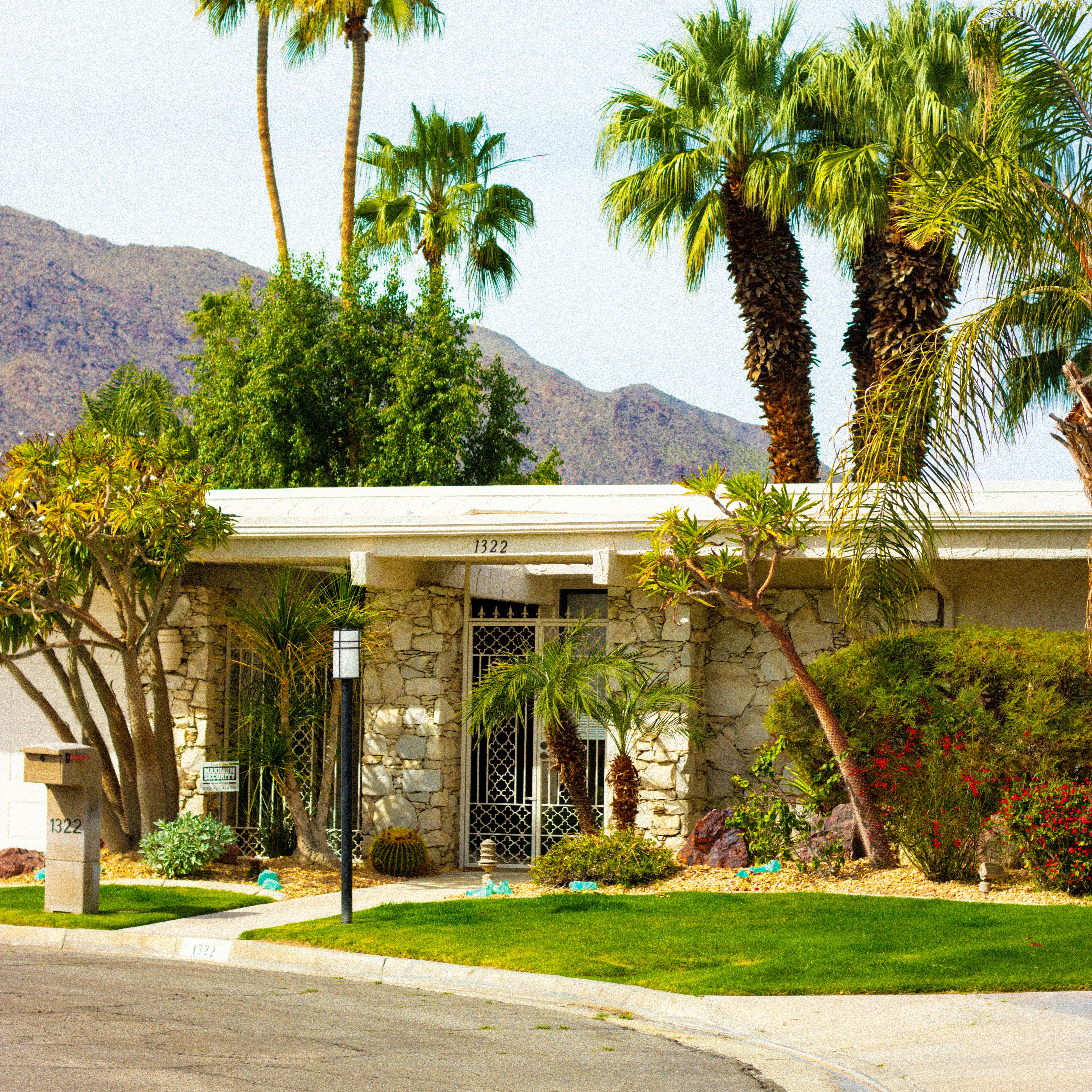 A house with palm trees in front of it