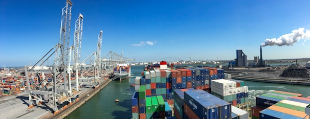 A large body of water filled with lots of containers