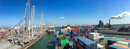 A large body of water filled with lots of containers