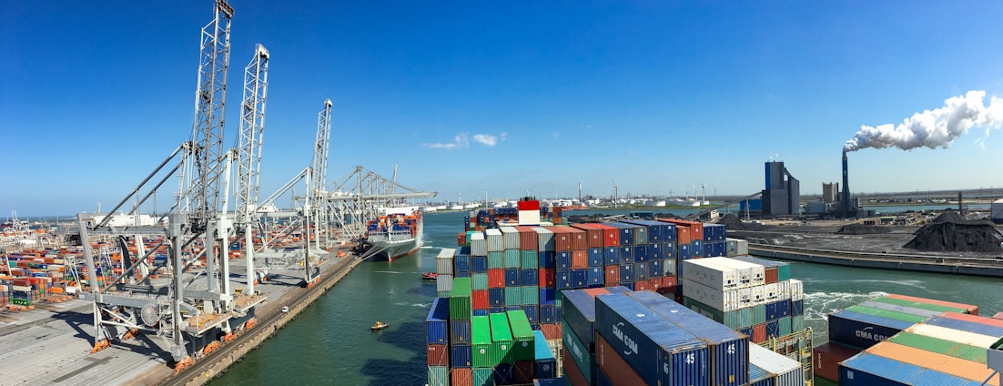 A large body of water filled with lots of containers