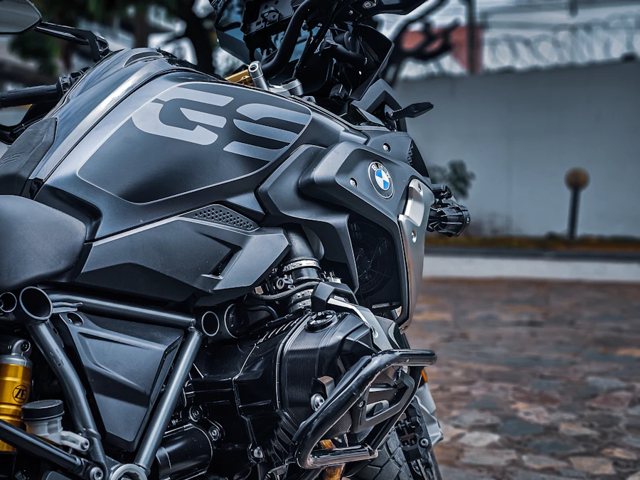 BMW adventure motorcycle on a cobblestone street