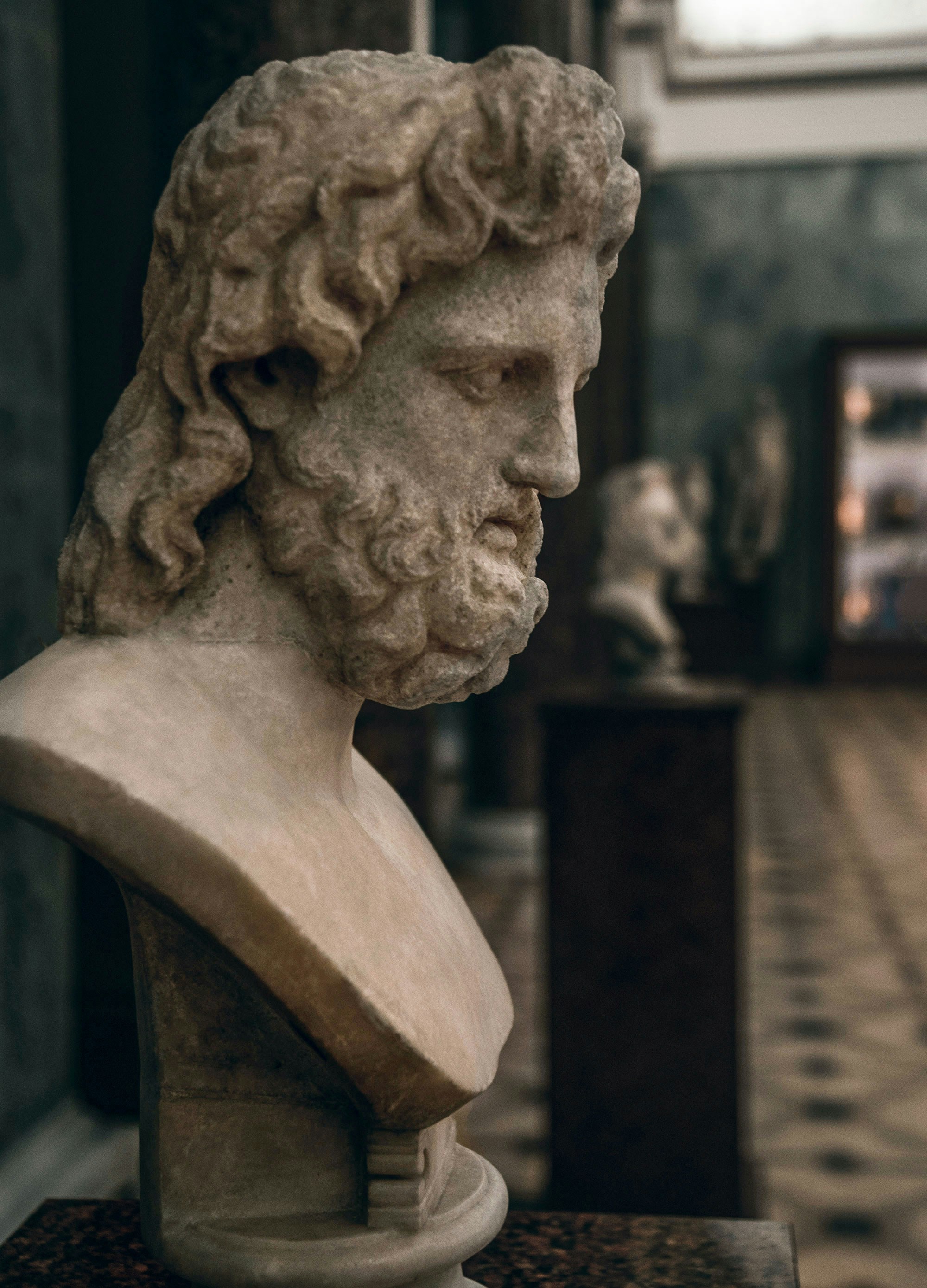 A bust of a man in a museum