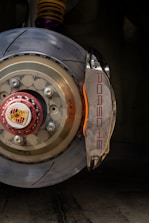 A close up of a brake on a vehicle
