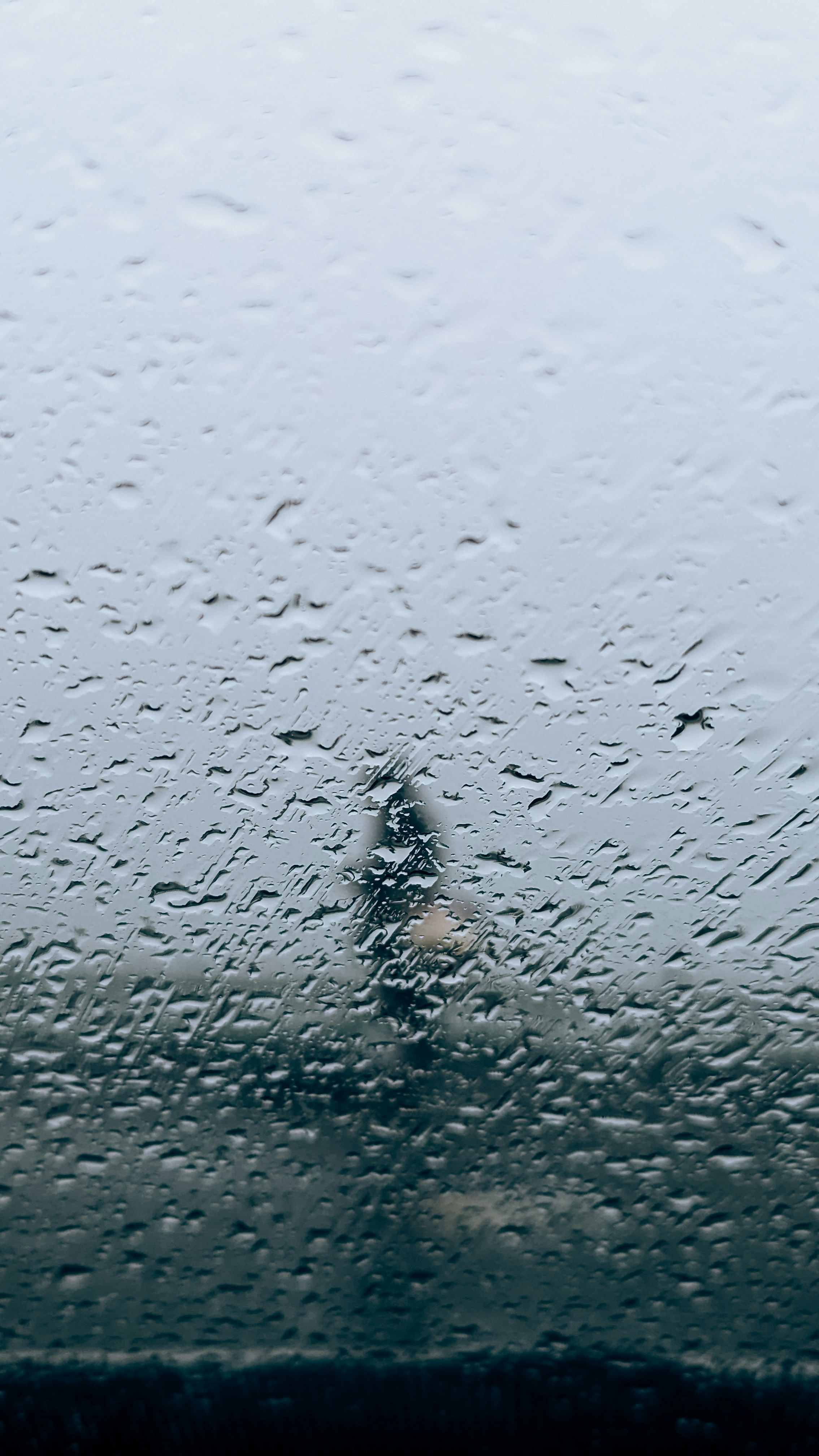 雨に覆われた窓から見える通りの風景
