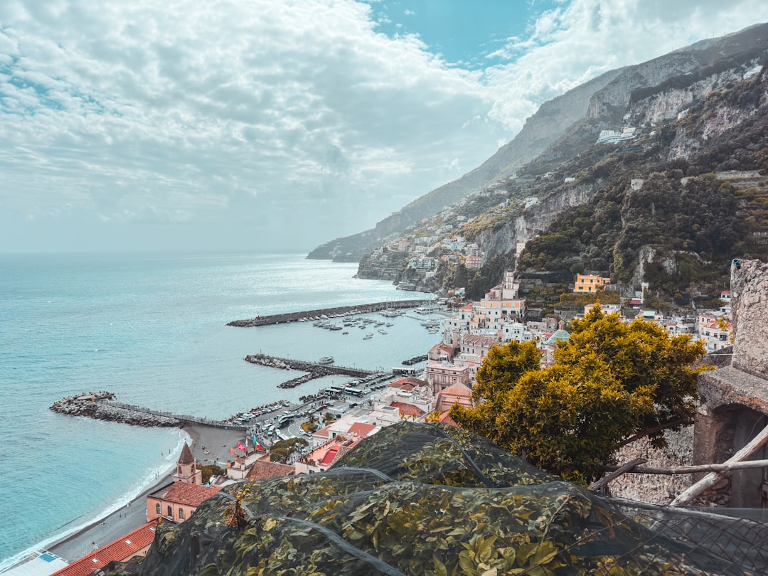 A scenic view of the ocean from a hill, 