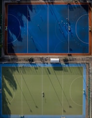 An overhead view of a basketball court and a basketball court