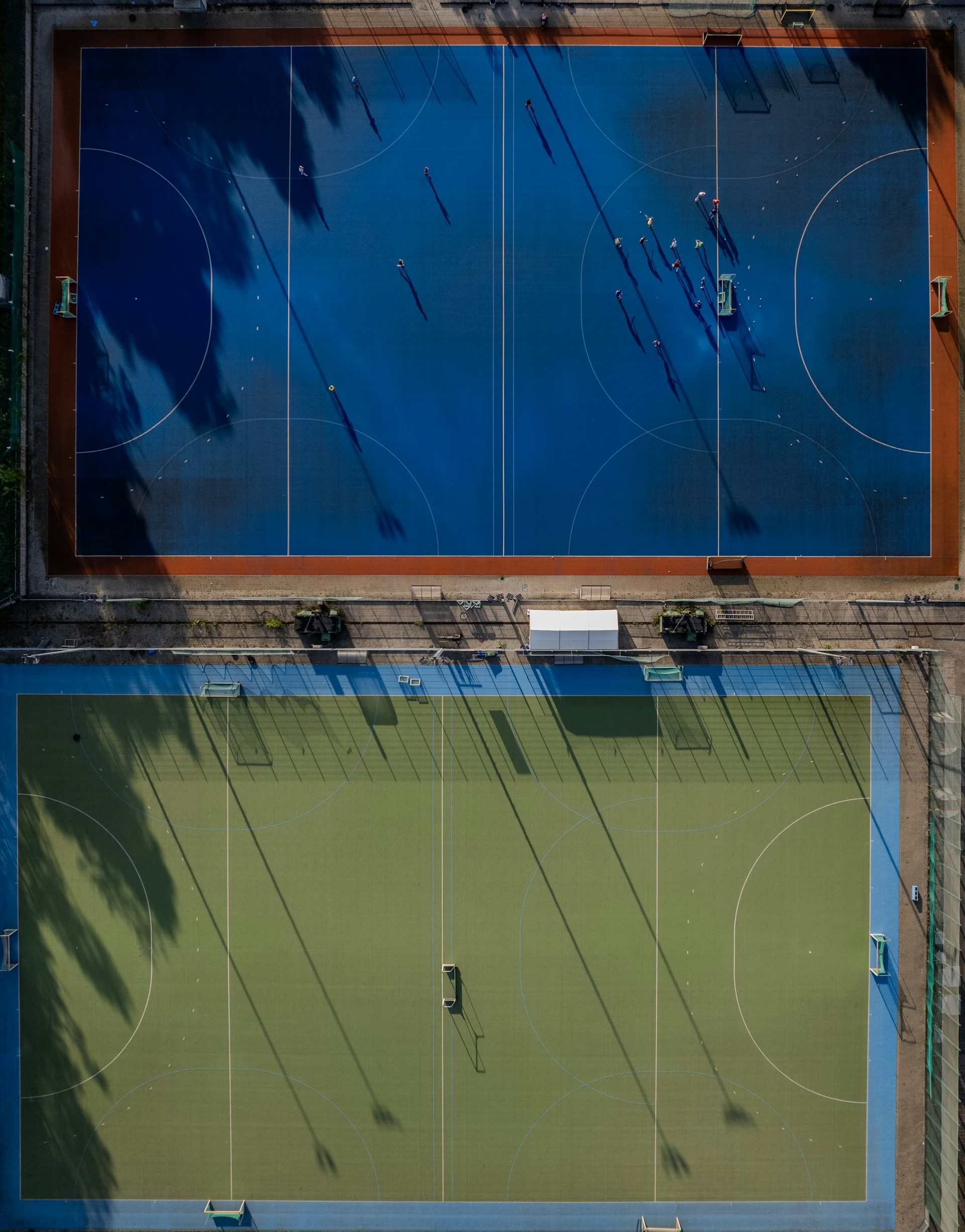 An overhead view of a basketball court and a basketball court