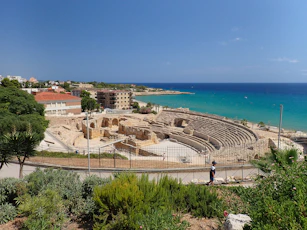A view of a roman amphit near the ocean