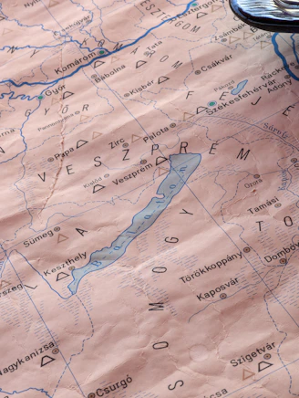 A close up of a map on a table