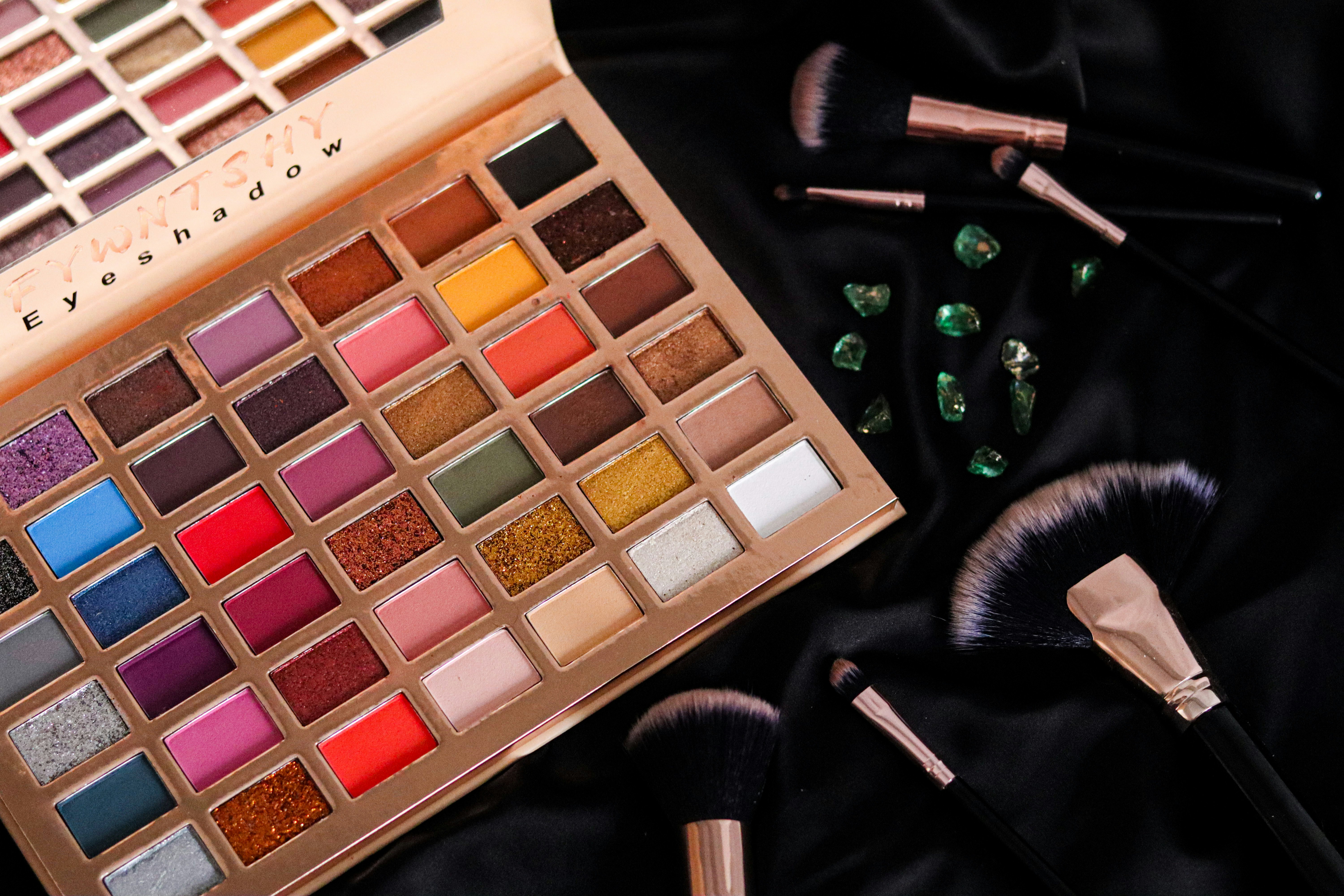 A close up of a palette of makeup