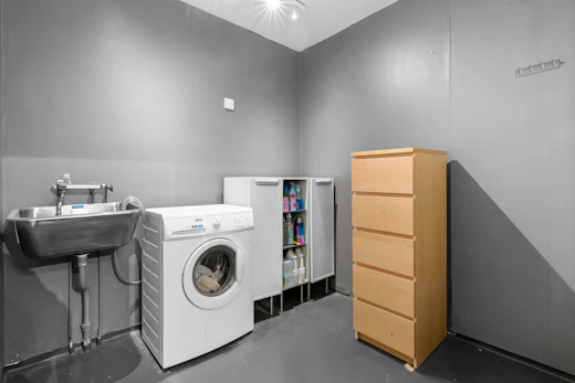 Gray laundry cabinet finish preview