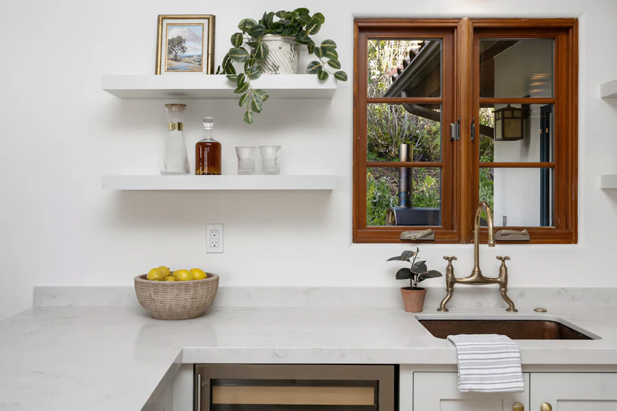 Bright kitchen sink beneath a window