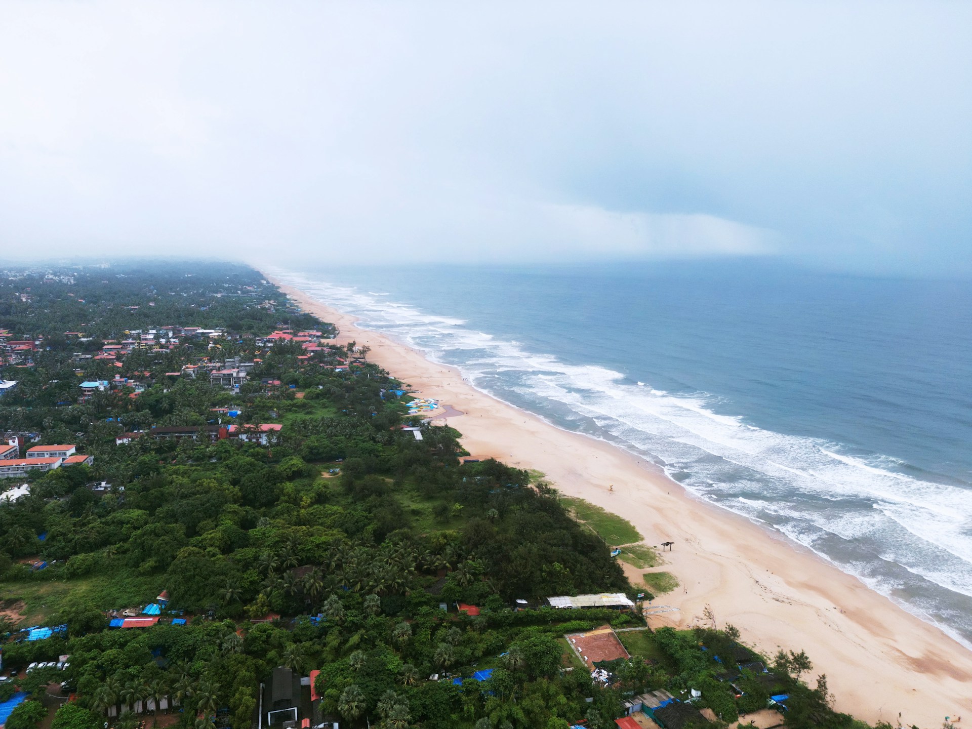 An aerial view of a beach and the ocean