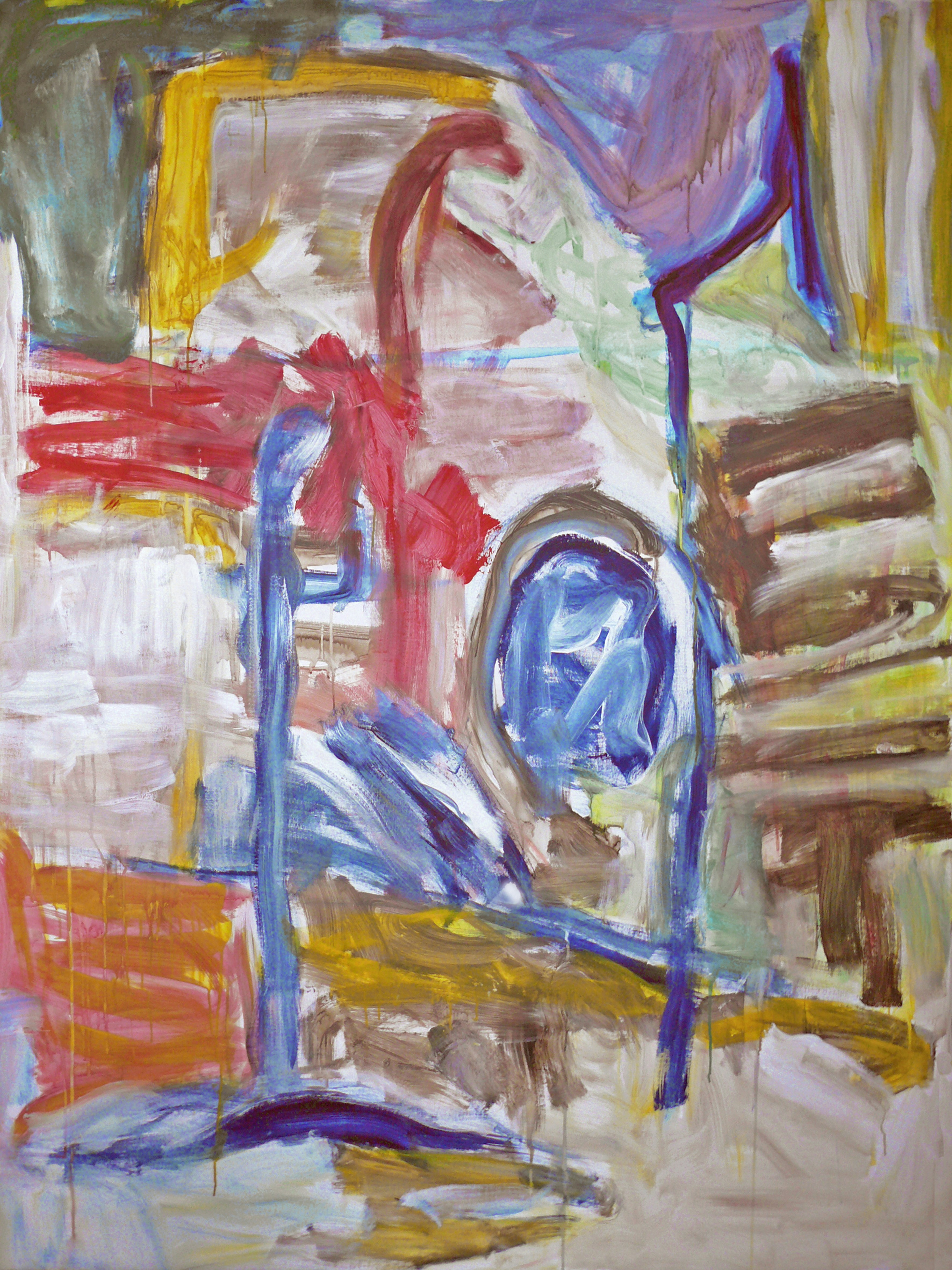 A painting of a building with a clock on it