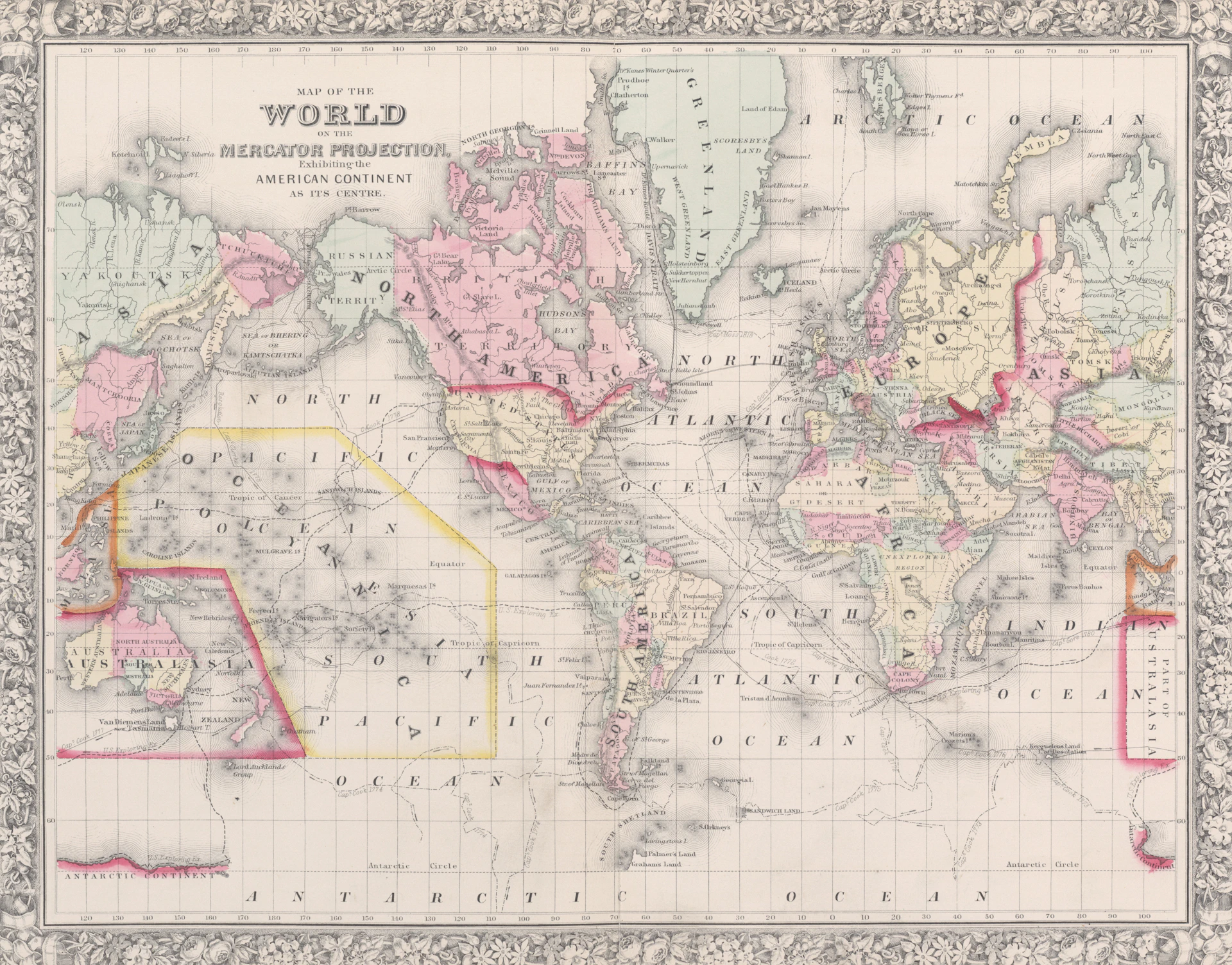 Antique map of the world with political divisions.