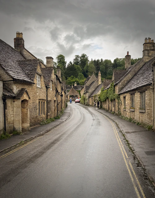 A traditional stone village street in the Cotswolds