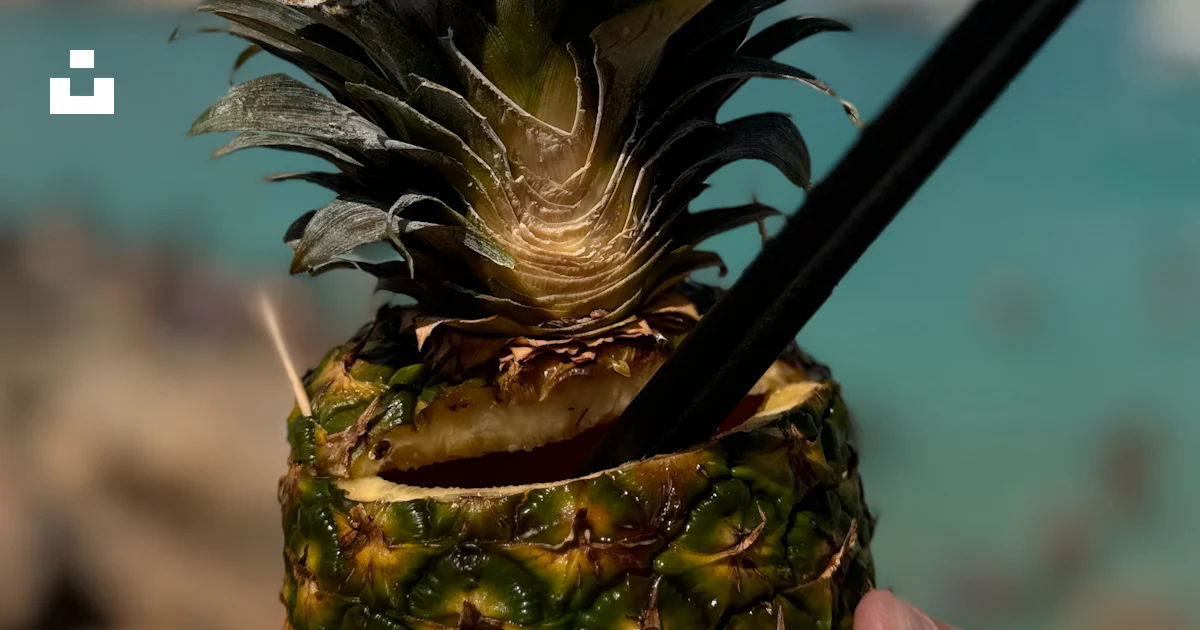 Una persona sosteniendo una piña con palillos en la mano foto – Imagen ...
