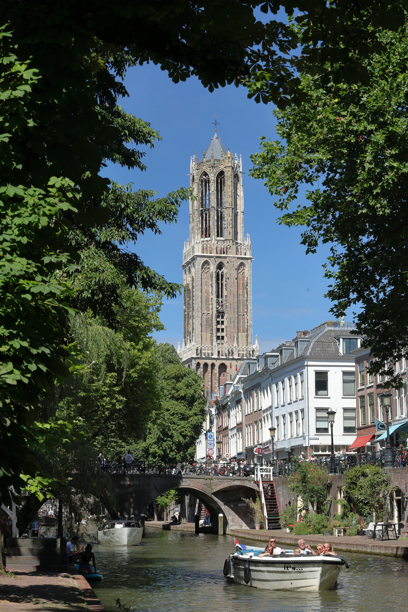 Canal with the Dom Tower in the background, Utrecht, Netherlands