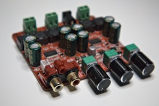 A close up of many electronic components on a table