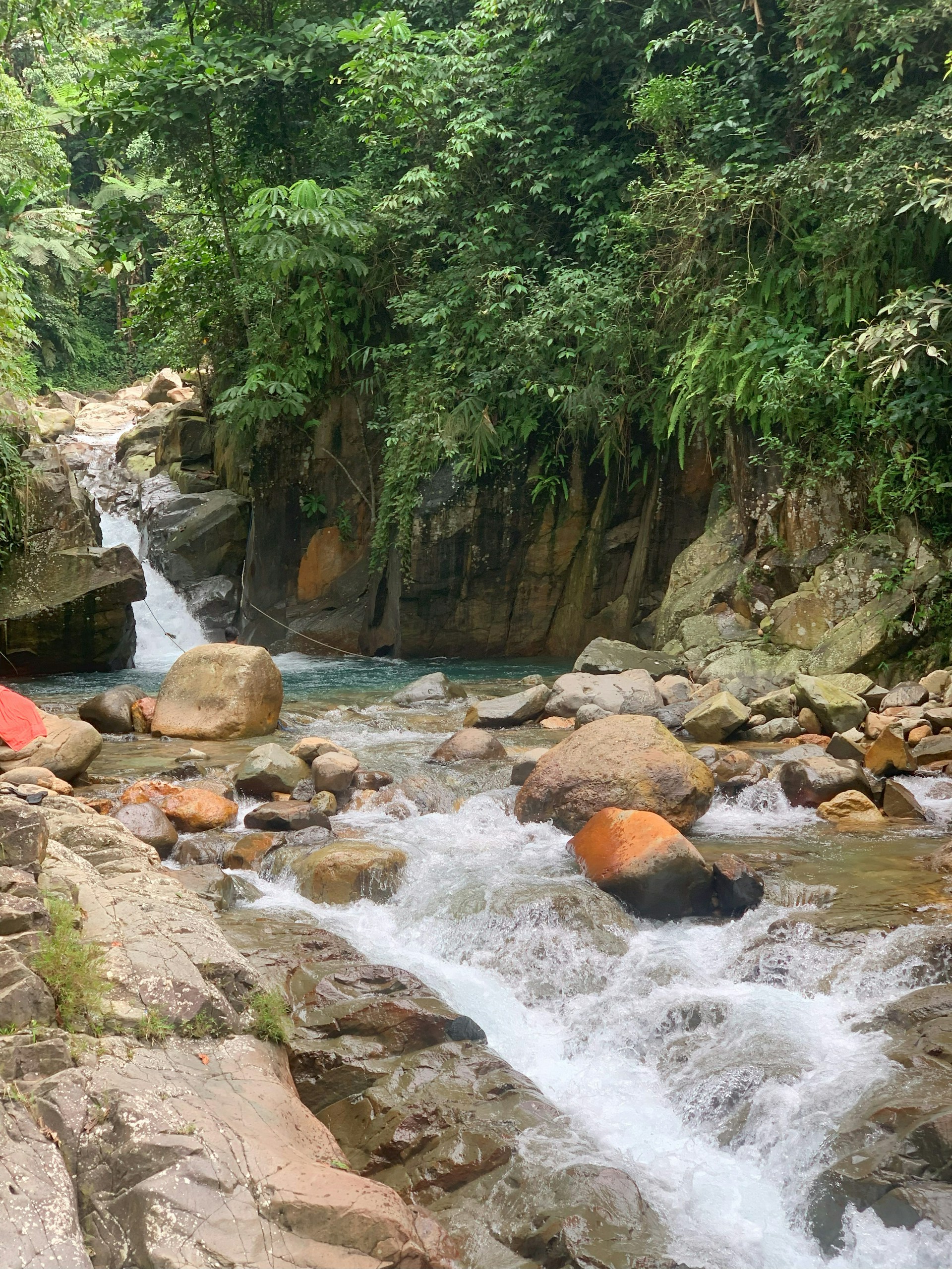 A man standing on a rock next to a river