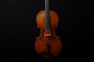 A violin with a bow on a black background