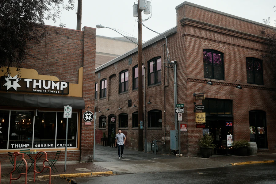 Brick storefronts on a Bend street