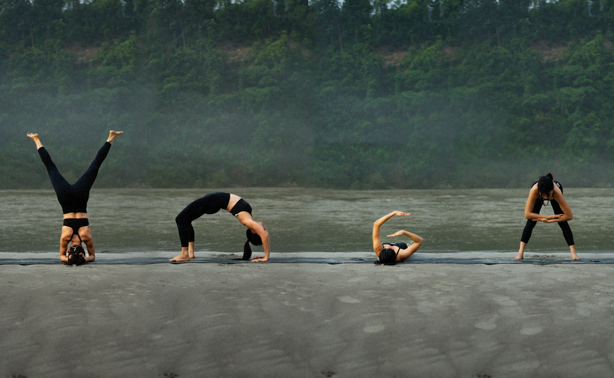 Guests settling into a group yoga session