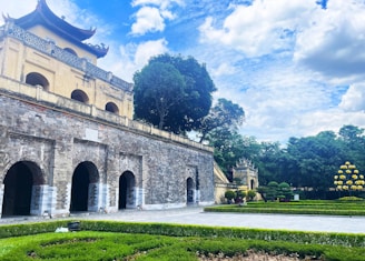 A building with a garden in front of it