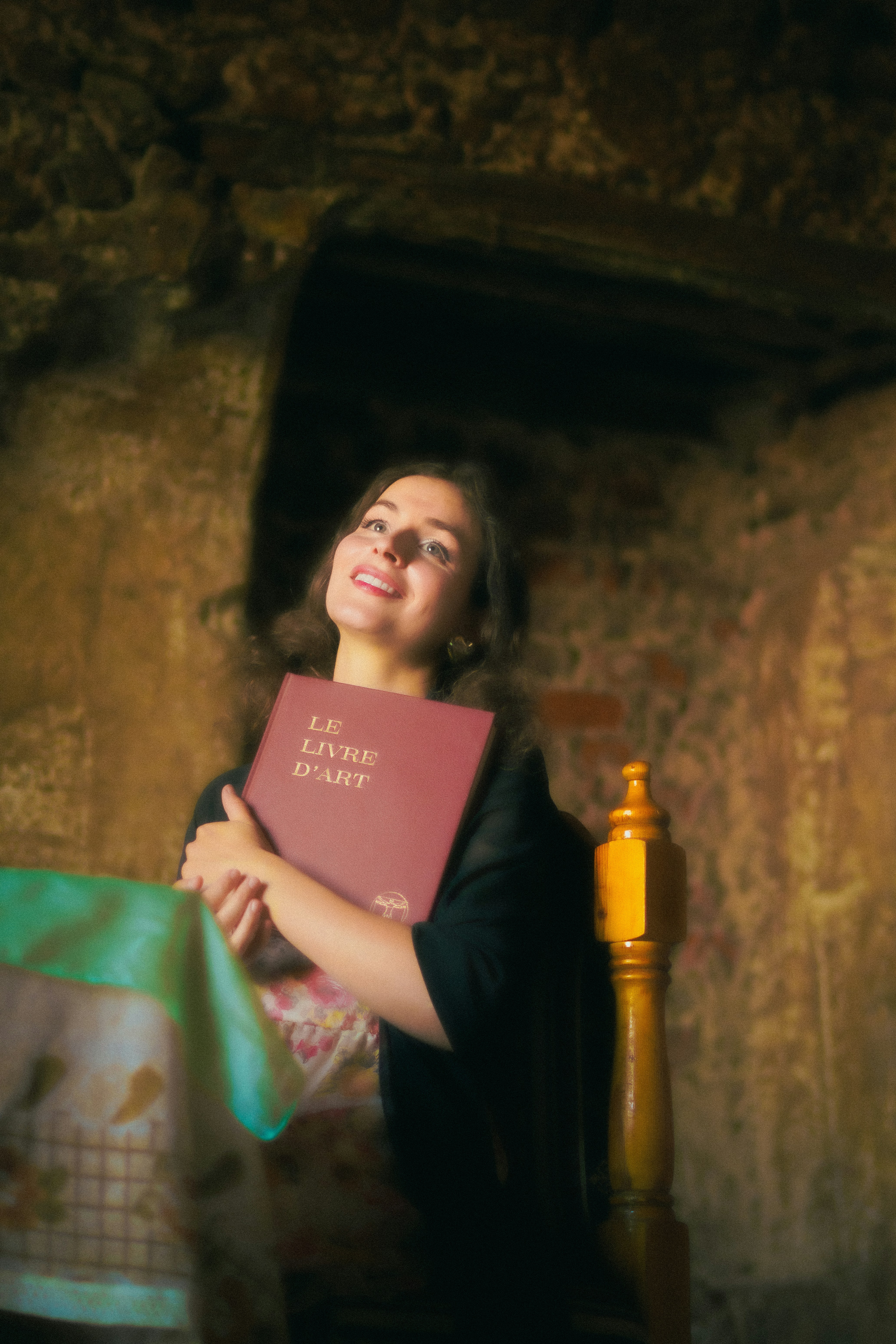 A woman holding a book in her hands