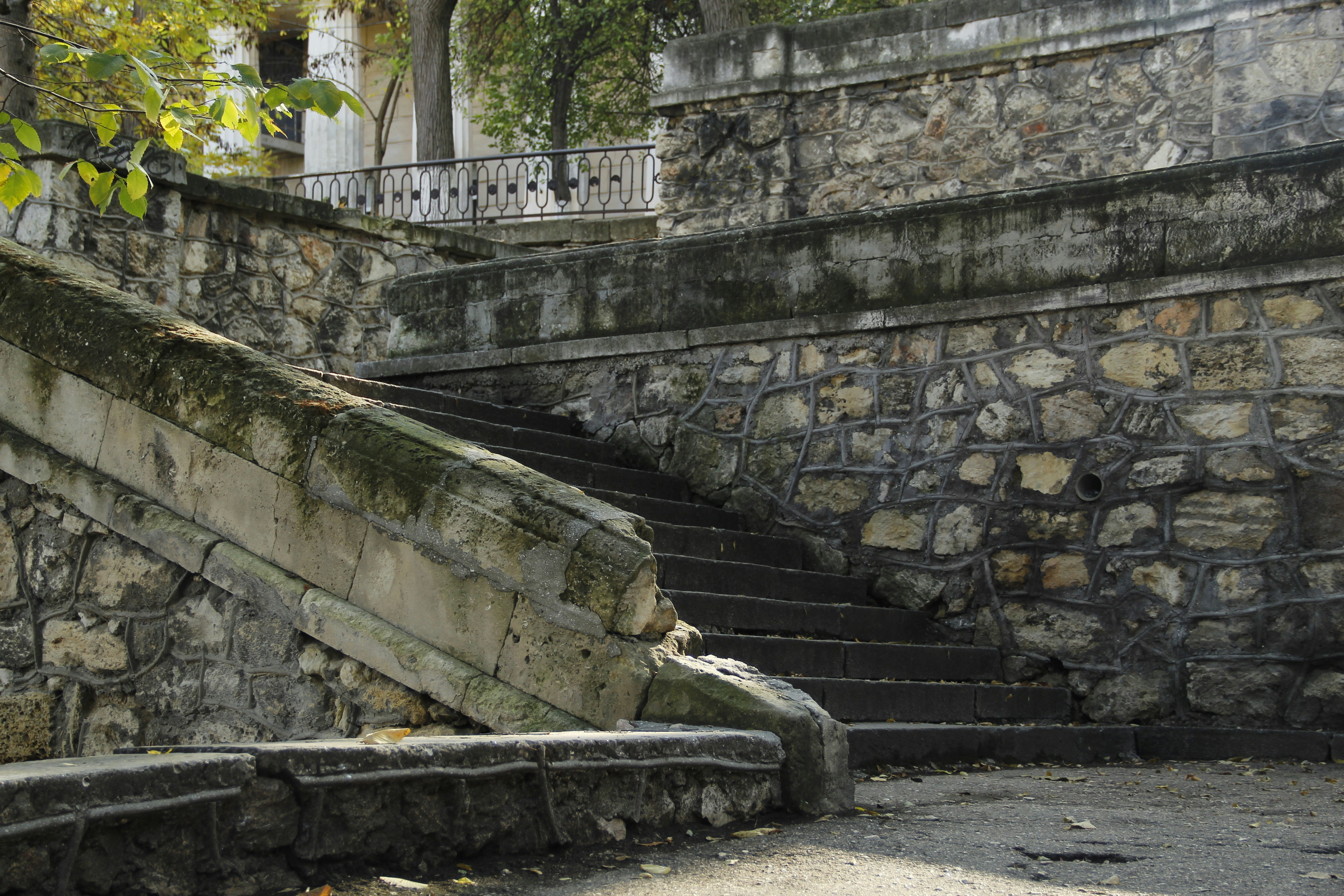 A stone staircase leading up to a building